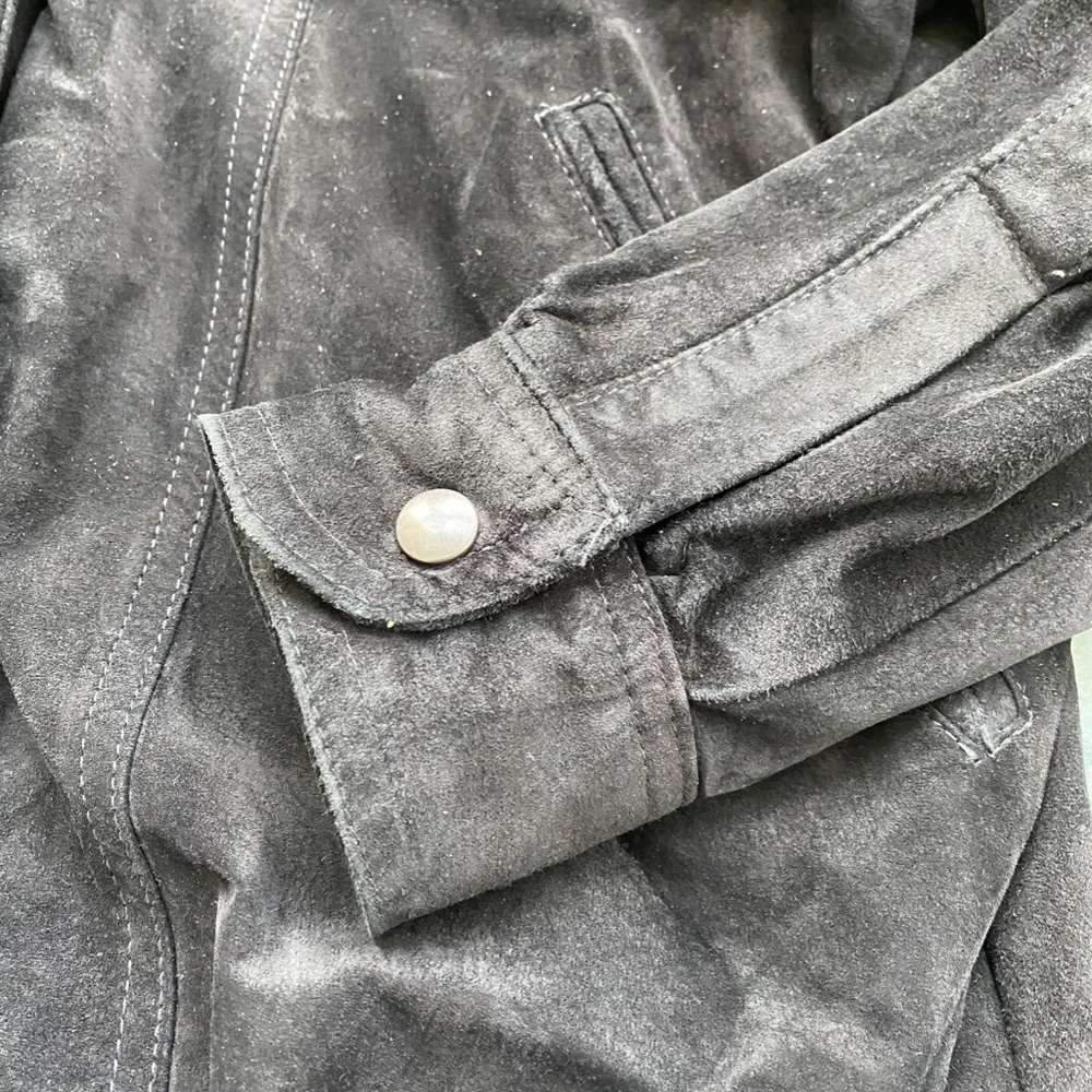 Vintage Black Suede Oversize Bomber Jacket - Picture 4 of 6
